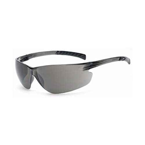 Radnor Glasses Safety Gray Anti-Scratch Classic Plus Unframed Charcoal Flexible Temple with Grips Wrap-Around Single Ansi Z87+ - 1 Box of 12
