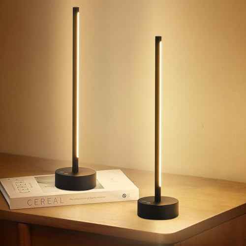 Cordless LED Table Lamp Set of Two, Battery Operated Portable Desk Lamp, Dimmable/3 Color/Memory Function, Modern Rechargeable Table Light for Living Room,Bedroom, Bedside, Black, 2 Pack