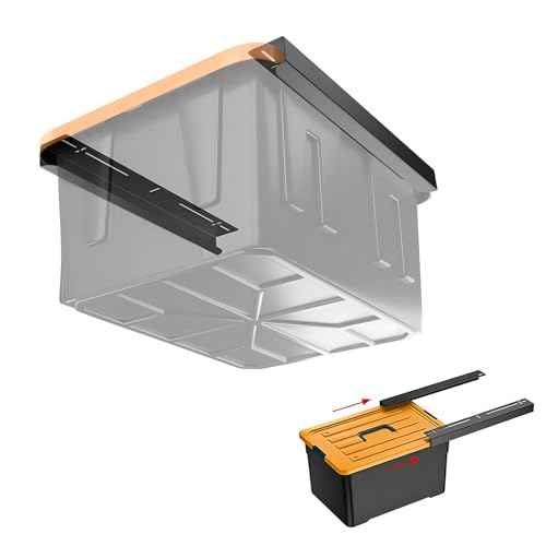 Overhead Garage Storage Rack, Ceiling Garage Storage Bracket, Heavy Duty Ceiling Racks for Garages, Sheds, Storerooms, Adjustable Width and Orientation(Black,1 Bin)