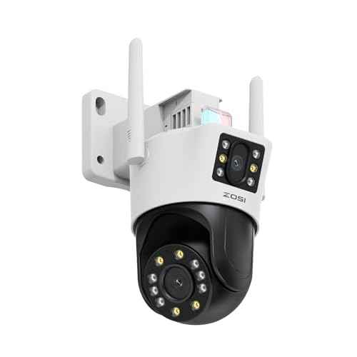ZOSI C298 4MP Dual-Lens(2MP+2MP) Wired WiFi PT Plug-in Security Camera Outdoor, 360 View Pan/Tilt Camera, Human/Vehicle Detect, Color Night Vision, Spotlight Siren,Two-Way Talk, Memory Card Storage