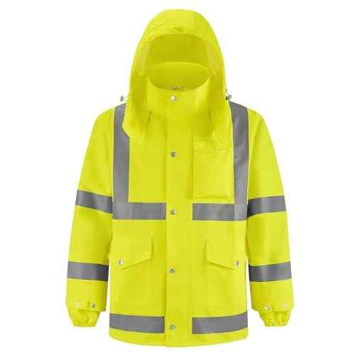 iCreek Reflective High Visibility Safety Jacket,Safety Rain Jacket with Hood,Lightweight Workwear for Outdoor Construction