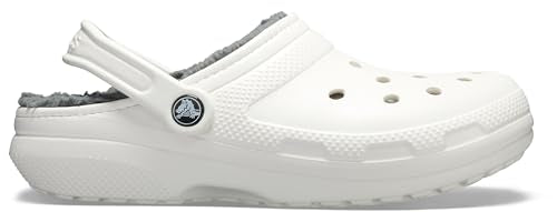 Crocs Classic Unisex Lined Clog, Soft, Fuzzy Liner for Extra Warmth with Slip On Style, in White / Grey Lining, Size M4W5 UK