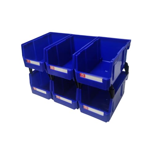 Pe&Hui Storage Organizer Bins,Wall Mount Storage Parts Rack,Stackable Shop Tool Bins for store Screws,Small Parts,Office Supplies and other Accessories Blue (6Pack)