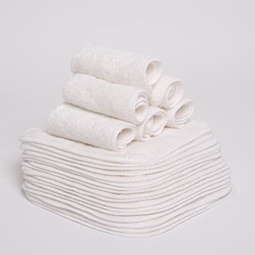 Homy Textiles Pack of 25 Bamboo Reusable Wash Cloth & Baby Wipes - 20 cm x 20 cm Soft Flannel Face Cloth with a Decorative Stylish 100% Cotton Bag - Newborn Essentials