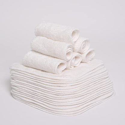 Homy Textiles Pack of 25 Bamboo Reusable Wash Cloth & Baby Wipes - 20 cm x 20 cm Soft Flannel Face Cloth with a Decorative Stylish 100% Cotton Bag - Newborn Essentials