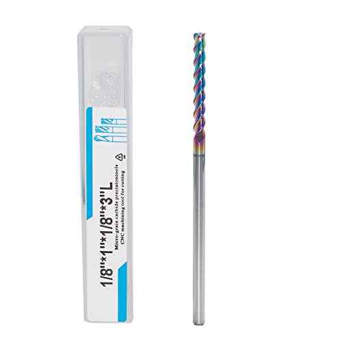1/8" Extra Long Carbide Square End Mill for Aluminum, Copper Alloy, Plastic, 3" Overall Length End Mill Bits, 3 Flute HRC 55 Deg DLC Coating, CNC Router Bits (1 Pieces)