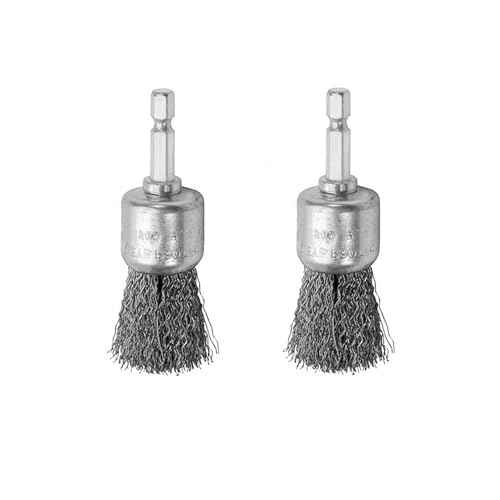 Abrasive Wire Pen Brush Set for Drill - 1/4 Inch Hex Shank 1 Inch Wire Pen Brush - Stainless Steel Crimped Carbon Steel Brush for Rust,Cleaning,Deburring,Removing Paint-2pcs