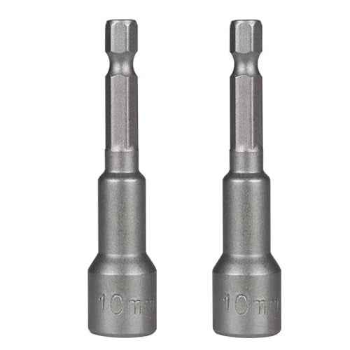 2pcs 1/4" Impact Driver Bit Set - 10mm Nut Driver, Magnetic Socket, 65mm Length, Metric