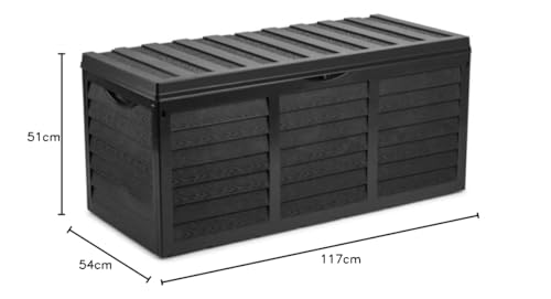 Gr8 Garden 320 Litre Black Plastic Storage Box Lid Patio Shed Utility Cushion Chest Wooden Fence Panel Effect Large Truck Indoor Outdoor Furniture