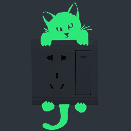 2pcs Luminous Light Switch Decals Glow in The Dark Adorbale Cat Pet Animal Wall Stickers Light Switch Decor Art Mural Paste