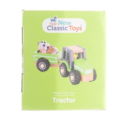 New Classic Toys - Houten speelgoed - Houten tractor met aanhanger, Green