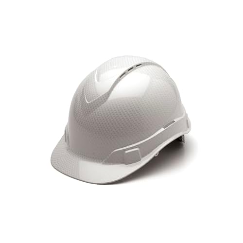 PYRAMEX Ridgeline Cap Style Hard Hat, Vented, 4-Point Ratchet Suspension, Shiny White Graphite Pattern
