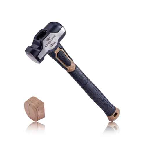 Spec Ops Tools Engineering Hammer, 4 lb Sledge hammer with Removable Soft Mallet Cap & Bi-Material Shock Absorbing & Vibration Dampening Handle, 3% Donated to Veterans, Black/Tan