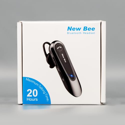 New bee Bluetooth Headsets with Dual Mic V5.0 Handsfree Bluetooth Earpiece with 25 Hrs Talking Time Mic Mute Two Device Connection for iPhone, Android and Laptop