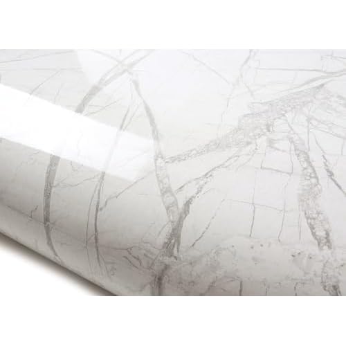ROSEROSA Peel and Stick Glossy Faux Marble Self-Adhesive Wallpaper Door Wrap Countertop Mirror Moulding Trim PGS4137