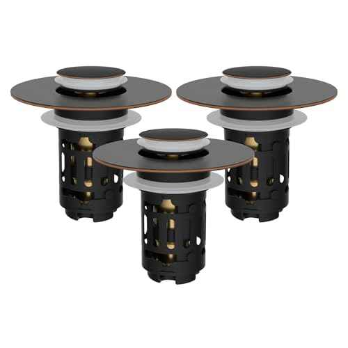 Hibbent 2 Pack Upgraded 3 in 1 Bathroom Sink Drain Strainer, Universal Pop Up Stopper with Removable Stainless Steel Filter Basket Hair Catcher, Sink Plug for 1.1''~2.36'' Basin, Oil-Rubbed Bronze