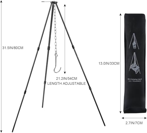 Camping Tripod Campfire Cooking Dutch Oven Tripod Mini Adjustable Grill Tripod Cooker Campfire Grill Stand Tripod Grilling Set Cooking Lantern Tripod Hanger with Storage Bag for Camping Activities