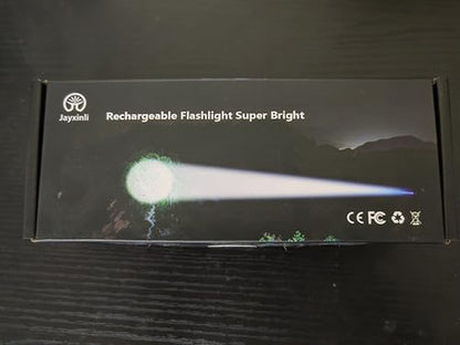 Torches LED Super Bright 500000 Lumen Rechargeable with LCD Power Display and 5000 mAh, Zoomable, IP67, Powerful, 5 Light Modes, High Power Torch for Camping, Hiking, Dog Walking
