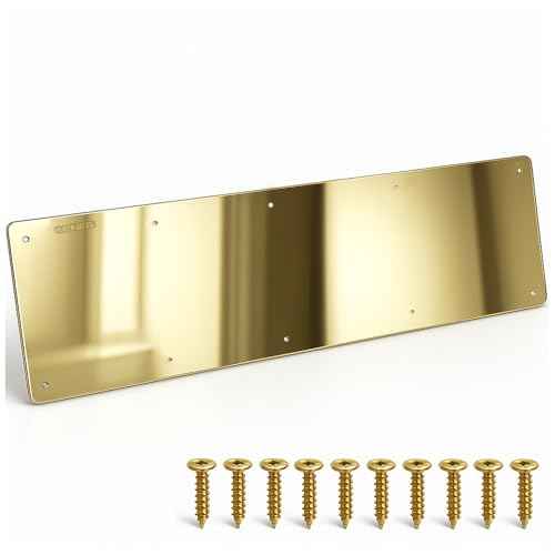 Door Kick Plate, Metal Kickplate for Bottom of Door,8x34 inch Aluminum Metal Plate Rounded Corners for Interior and Exterior Doors (Gold)