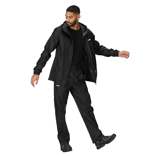 Regatta Men's Pack-it Waterproof Outdoor Overtrousers & Pack-Away Bag Hiking Lightweight Breathable Black
