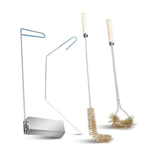 4-in-1 Fryer Cleaning Tools, L Shaped Fryer Cleaning Brush, Deep Fryer Crumb Scoop, Long Handle Deep Fryer Basket Cleaning Brush, Deep Fryer Cleanout Rod, Applies to Commercial Kitchen, Fryer, Drain