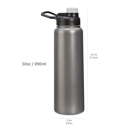 Amazon Basics Large Stainless Steel Insulated Water Bottle, Spout Lid, 30.1 ounces, Gray