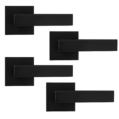 Probrico 4Pack Door Lever Dummy Lever Door Handle for Closets French Door,Square Dummy Door Lever,Non-Turning Single Side Pull with Black Finish,Easy Installation Pull Only Lever Set
