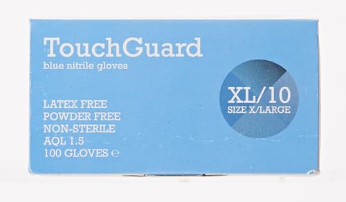 Touchguard Disposable Gloves Blue Nitrile - Latex and Powder Free - Multi-Purpose - Food Grade Gloves - Extra Strong Gloves - Box of 100 - Blue - Size XL