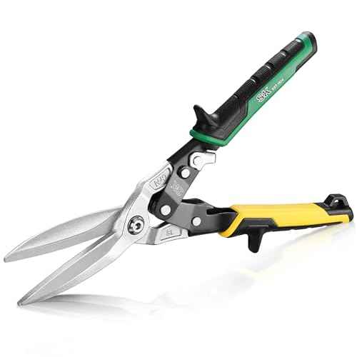 SK 11.5 Inch Aviation Tin Snips, Straight Cut, Cr-Mo Steel Blade, Anti-slip Handle and Safety Latch, for Cutting Sheet Metal