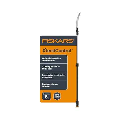 Fiskars XtendControl Extendable Tree Pruner (6 ft), Adjustable Branch Trimmer with 15" X1 Saw with Hand Saw Option, 3-6 ft Extension Pole, and Secure Locking System for Precision Cutting