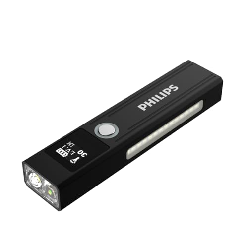 PHILIPS SFL6256 Rechargeable EDC Flat Flashlight with Green Beam, Warm and White LED Combo,1200 High Lumens Aluminium Portable Pocket Lights with 9 Modes,Triple Sources for Outdoors Emergency Working