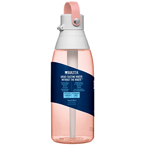 Brita Hard-Sided Plastic Premium Filtering Water Bottle, BPA-Free, Reusable, Replaces 300 Plastic Water Bottles, Filter Lasts 2 Months or 40 Gallons, Includes 1 Filter, Blush - 36 oz.
