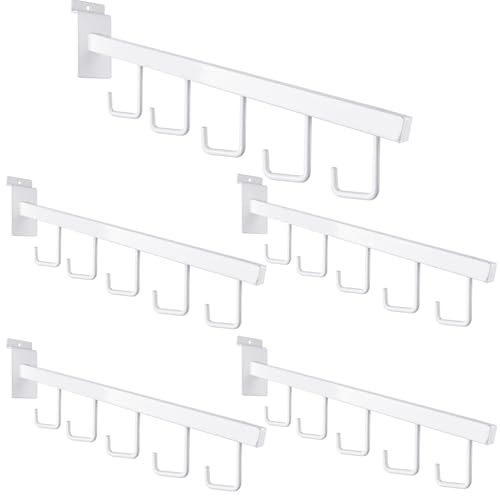 5 Hooks Slatwall Hooks Accessories, 5 Pack 13.7 Inch Heavy Duty Waterfall Slatwall Hangers Rectangular Tube Slat Wall Clothes Hooks for Display Clothing Retail Shop Garage (White)