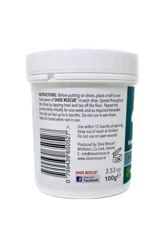 Shoe and foot powder - Foot odour remover eliminator - Developed by a registered podiatrist Shoe Rescue is a Natural deodorant remedy to eliminate smelly shoes and feet - keeps feet fresh