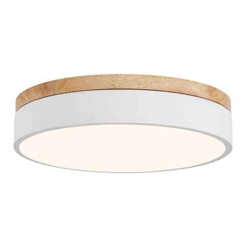 Led Flush Mount Ceiling Light: 11.8" Dimmable 5CCT Overhead Ceiling Lighting Fixture - Morden White Round Close to Ceil Lights - Flat Wood Minimalist Light Fixtures for Living Room Laundry Bedroom