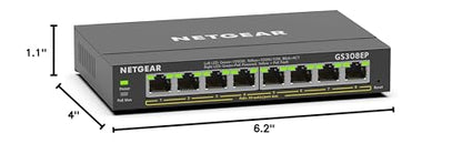 NETGEAR 8 Port PoE Gigabit Ethernet Easy Smart Managed Essentials Switch (GS308EPP) - with 8 x PoE+ @ 123W, Desktop or Wall Mount