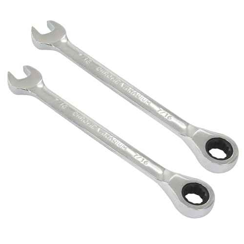 2 Pcs 7/16 Inch Ratchet Wrench Imperial Ratcheting Combination Wrench Set, 12 Point, 72 Teeth for Projects SAE Tight Spaces