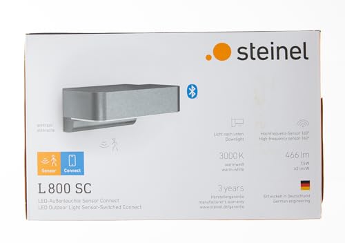 Steinel Outdoor Light L 800 SC Anthracite, LED Wall Lamp, 160° Motion Detector, Networkable, can be Operated via Bluetooth App