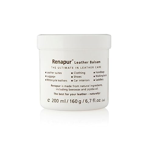 Renapur Leather Balsam, Natural Balm, Conditioner and Restorer (200 ml + Applicator Sponge) — Protector for Leather Sofas, Furniture, Shoes, Bags, Car Seats, Saddlery & Tack (Original)