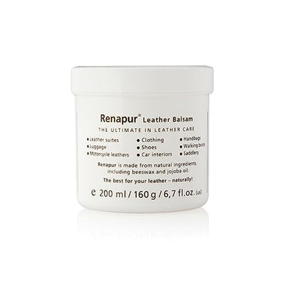 Renapur Leather Balsam, Natural Balm, Conditioner and Restorer (200 ml + Applicator Sponge) — Protector for Leather Sofas, Furniture, Shoes, Bags, Car Seats, Saddlery & Tack (Original)