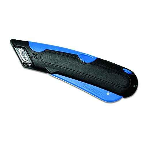 Veltec Self-Retracting Blade Safety Cutter, Left and Right Edge Guide, 3 Depth Setting, Preloaded with 3 Blades - Black/Blue (VC900)
