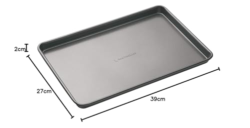 MasterClass Large Baking Tray with PTFE, PFOA and BPA Free Non Stick, Robust 1mm Thick Carbon Steel, 39 x 27 cm, Grey