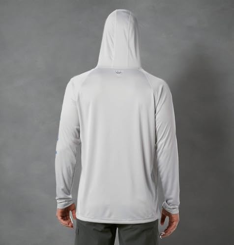 Columbia Mens PFG Terminal Tackle Long Sleeve Fishing Hoodie, Cool Grey/Vivid Blue Logo, Large
