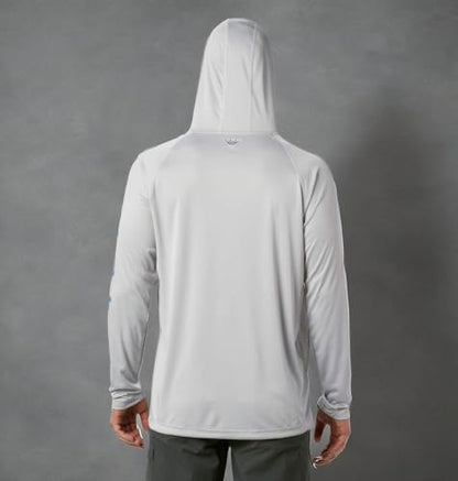 Columbia Mens PFG Terminal Tackle Long Sleeve Fishing Hoodie, Cool Grey/Vivid Blue Logo, Large