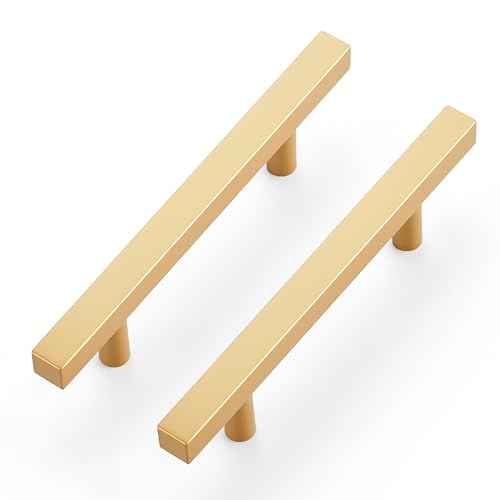 Ravinte 30 Pack Brass 3 Inch Hole Center Champagne Gold Handles Square Cabinet Hardware Stainless Steel Pulls for Kitchen Cupboard Drawers 5 Inch Overall Length