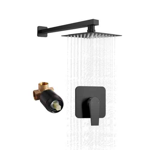 SOLVEX Shower Faucet Set Bathroom Rainfall Shower Faucet System Stainless Steel Single Handle with Rough-in Valve Shower Set 8 Inch High Pressure Rain Shower Head Trim kit SP-90101-N
