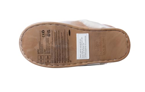 Misolin Womens Slipper Memory Foam Fluffy Slip-on House Suede Fur Lined/Anti-Skid Sole, Indoor & Outdoor Light Brown 5.5/6.5 UK, Light Brown