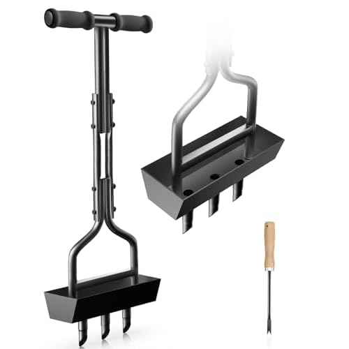 Lawn Aerator Coring Tool with Soil Core Tray, Manual Garden Plug Aerator for Grass Aeration, Yard Aerator & A Cleaning Tool for Compacted Soil, Lawn Care, 38¡±,Patented, Black Handle