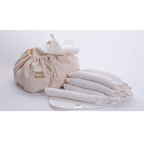 Homy Textiles Pack of 25 Bamboo Reusable Wash Cloth & Baby Wipes - 20 cm x 20 cm Soft Flannel Face Cloth with a Decorative Stylish 100% Cotton Bag - Newborn Essentials