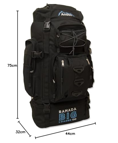 Andes Black Ramada 120L Extra Large Hiking Camping Backpack/Rucksack Luggage Bag